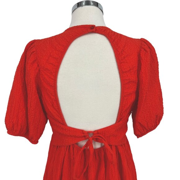 Desigual Open Back Neckline Maxi Dress Puff Sleeve Orange Size Medium - Picture 8 of 14